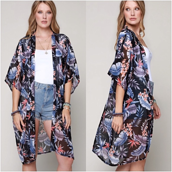 Tropical Boho Kimono Cardi Coverup Wrap O/S - Picture 7 of 7